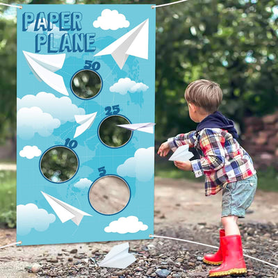 Cartel lanzamiento avión papel decoración fiesta cumpleaños niño