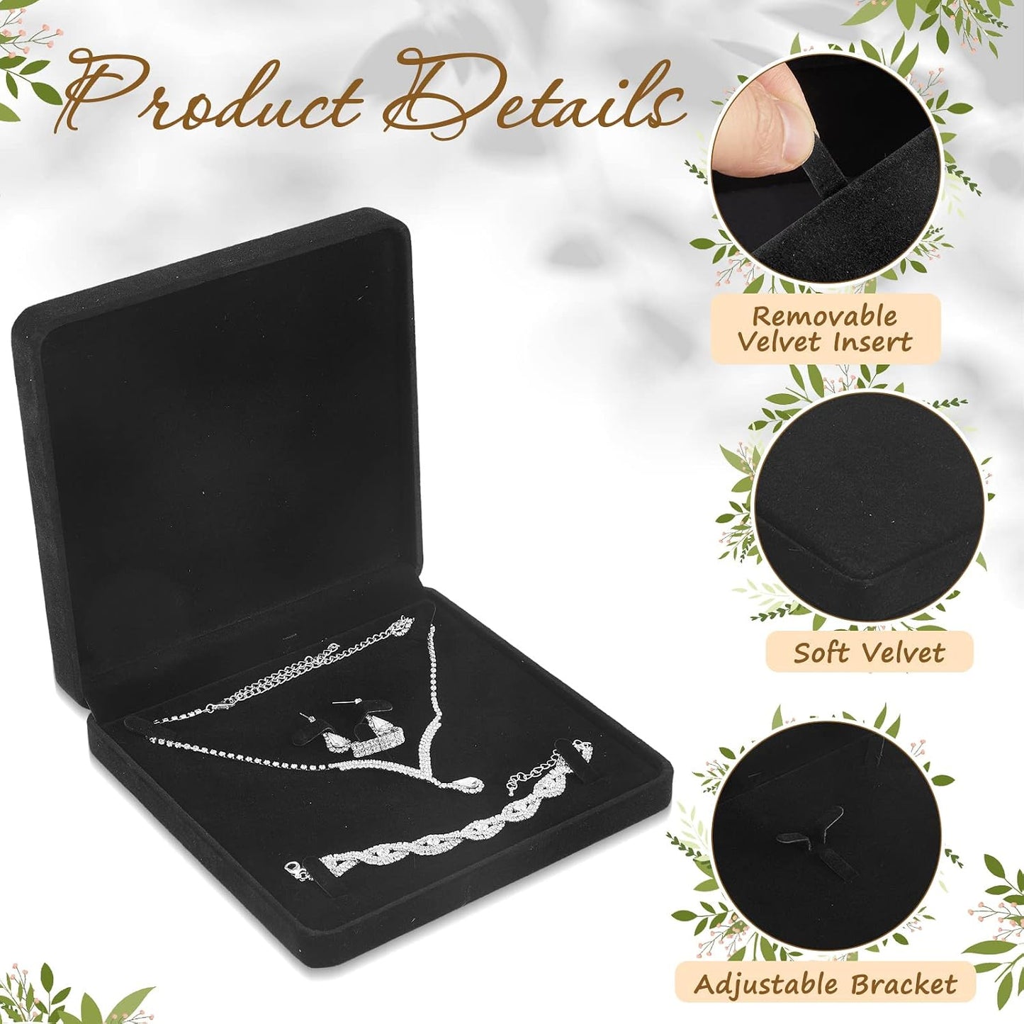Caja terciopelo 6 pzas para joyas collar anillo aretes