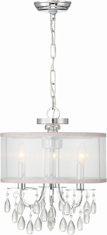 Candelabro 3 luces cromadas pantalla tambor para interiores
