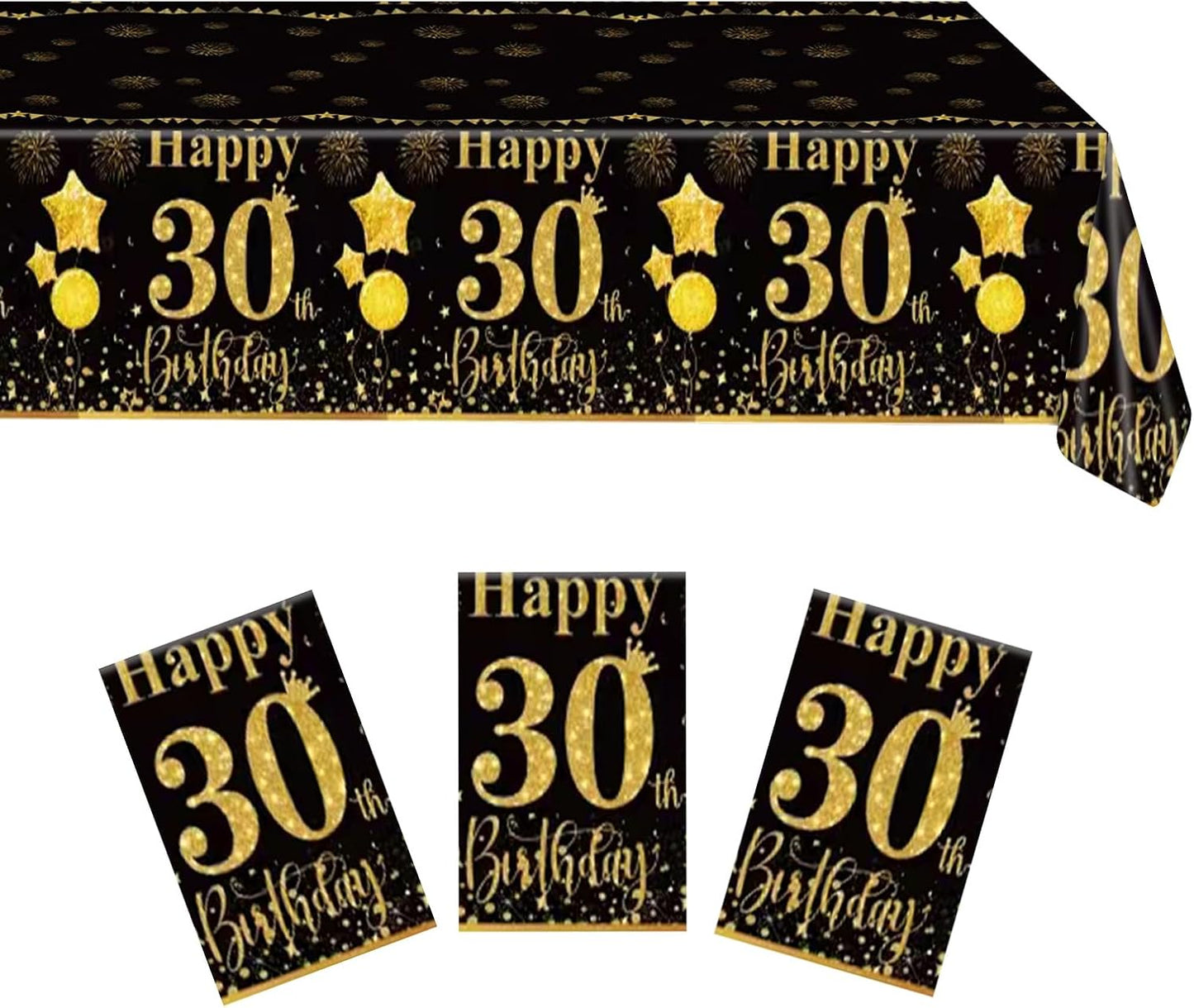 3 Manteles Cumpleaños Temática Negra Dorada 30 Años