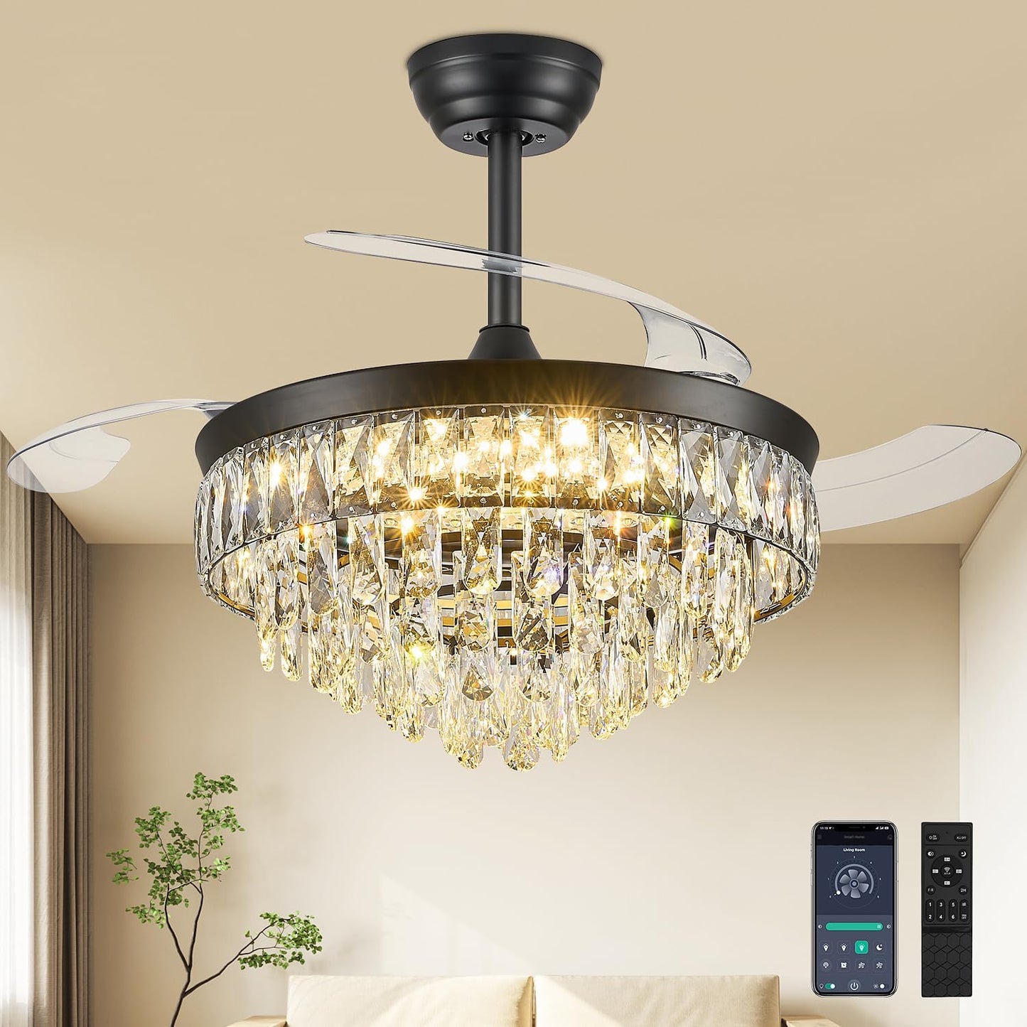 Ventilador techo araña 42pulg LED motor rev color negro