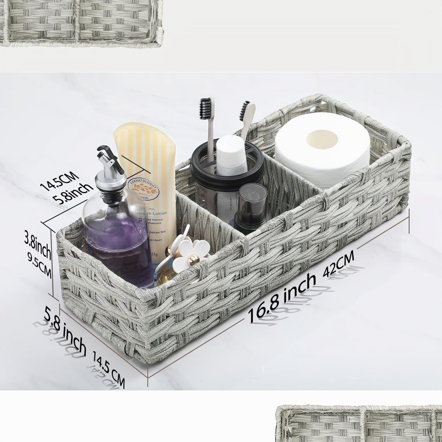 Canasta mimbre plástico con divisor para baño estilo granja