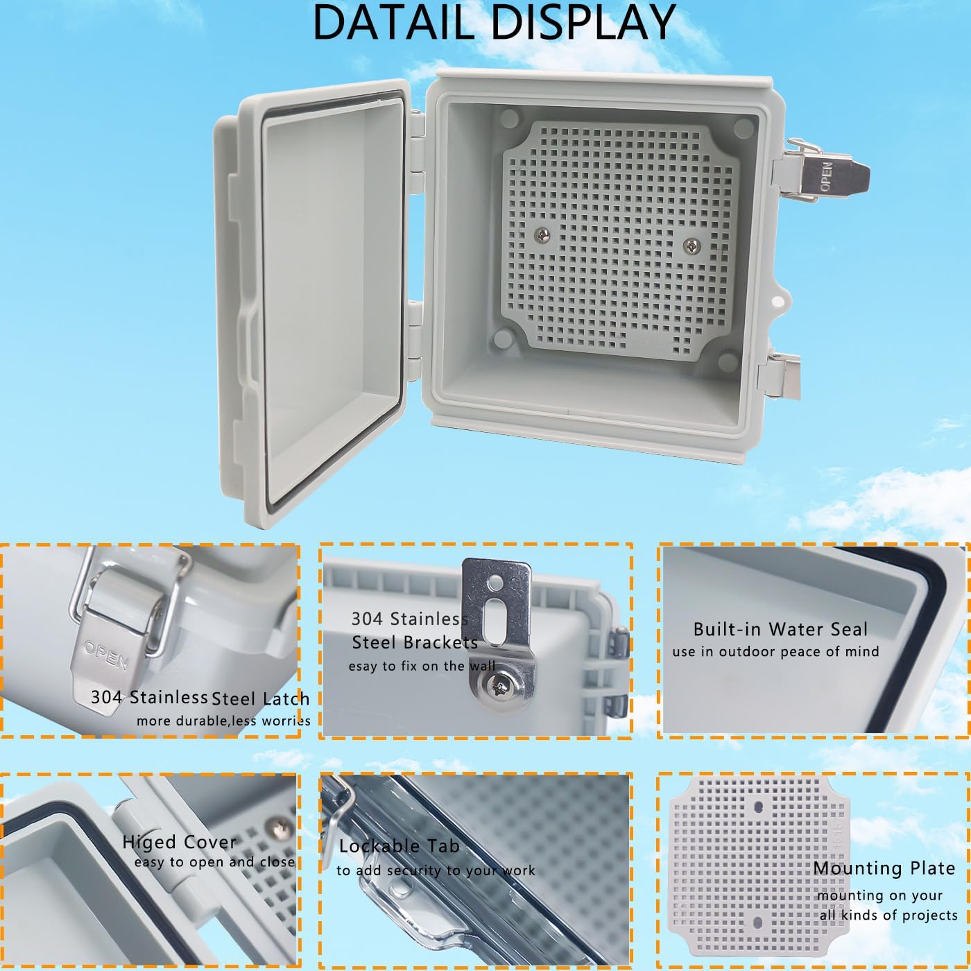 Caja eléctrica plástico ABS con pestillo acero inox