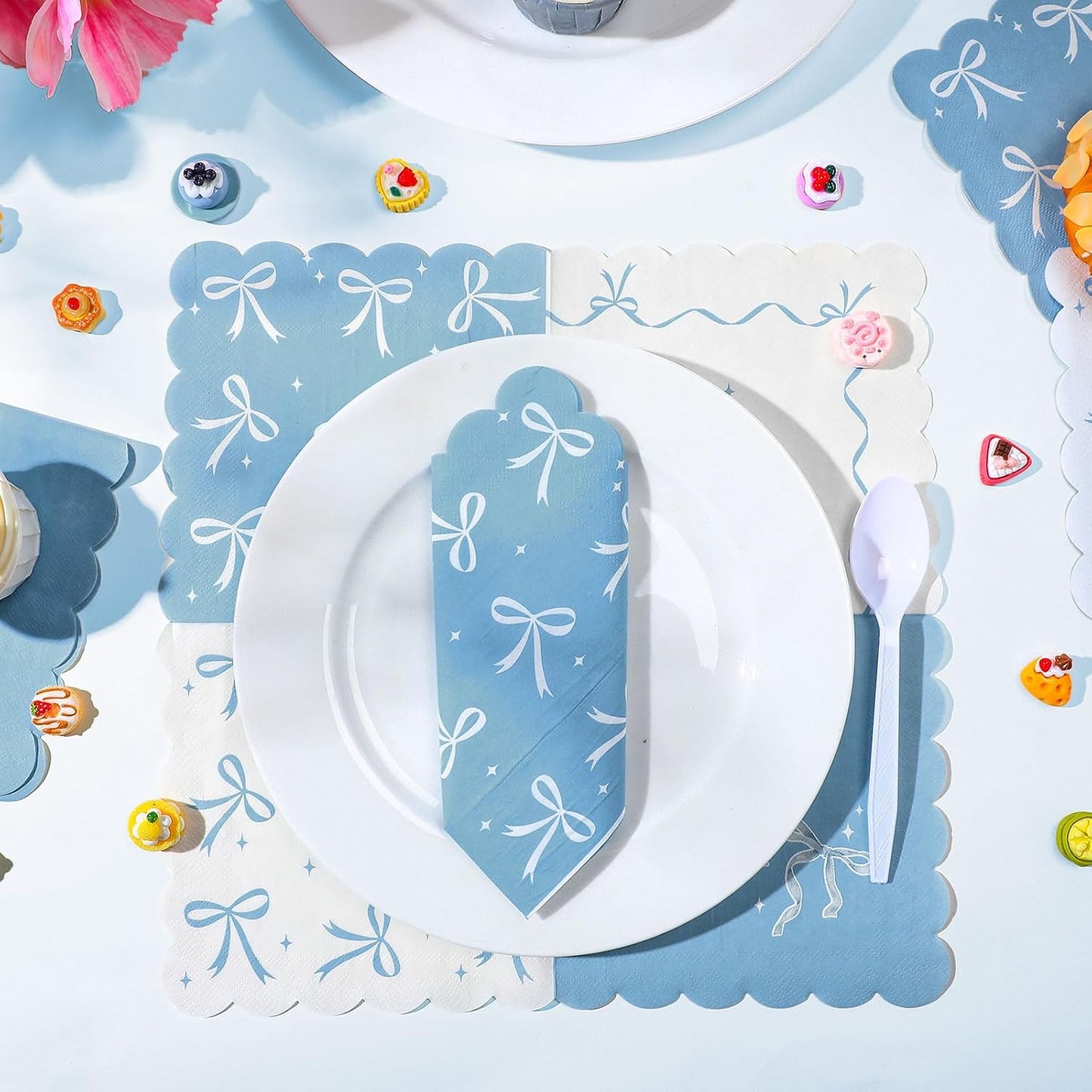 50 Servilletas Lazo Azul para Fiesta Baby Shower