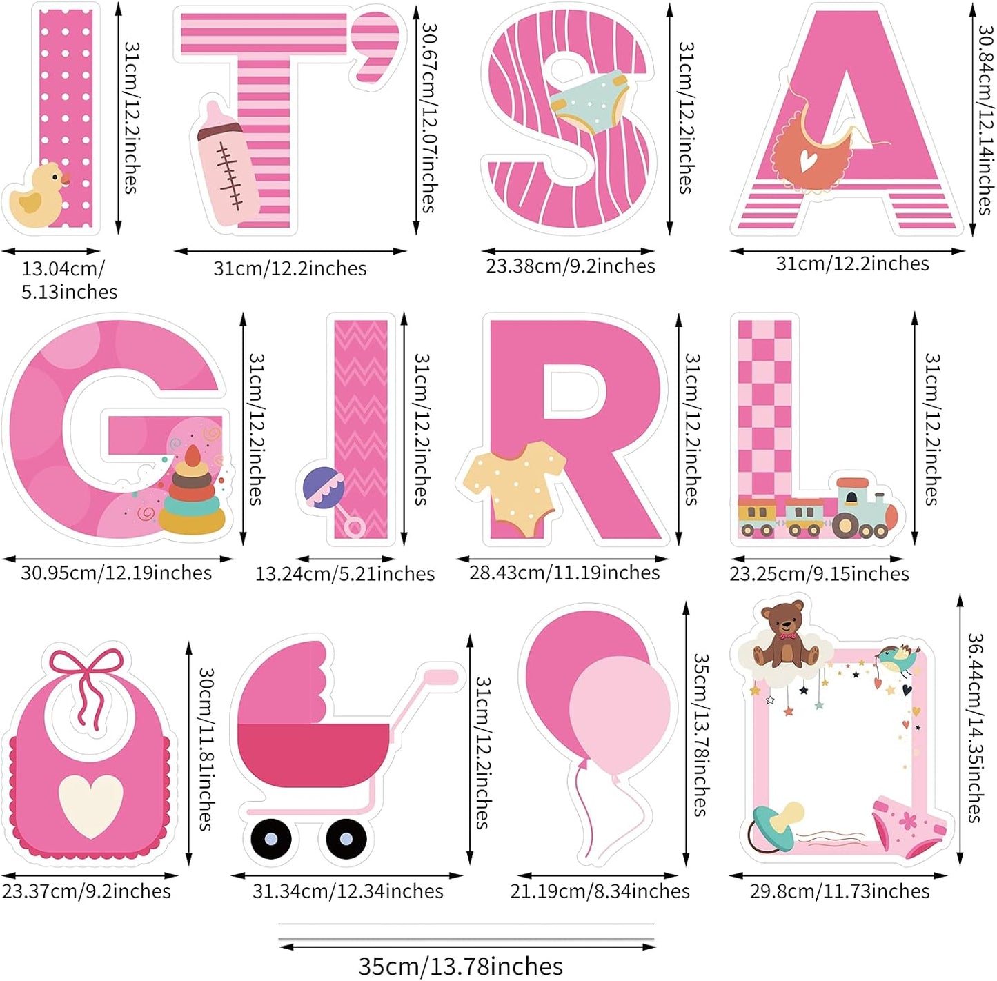 Letrero jardín estacas cigüeña 12 pzas rosa para baby shower