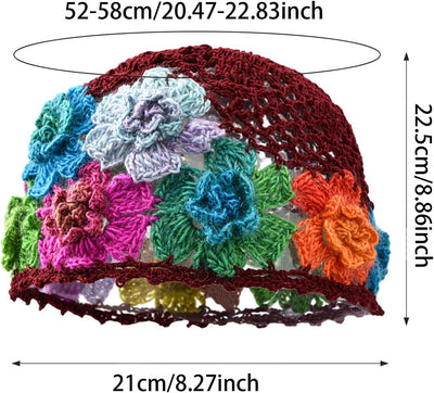 Gorro ganchillo flores elegante para compras al aire libre