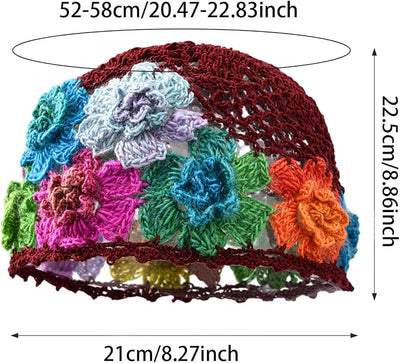 Gorro ganchillo flores elegante para compras al aire libre