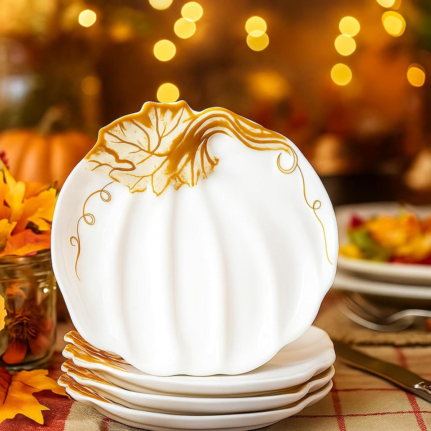 4 Platos Cerámica Calabaza 7.87pulg Halloween Otoño