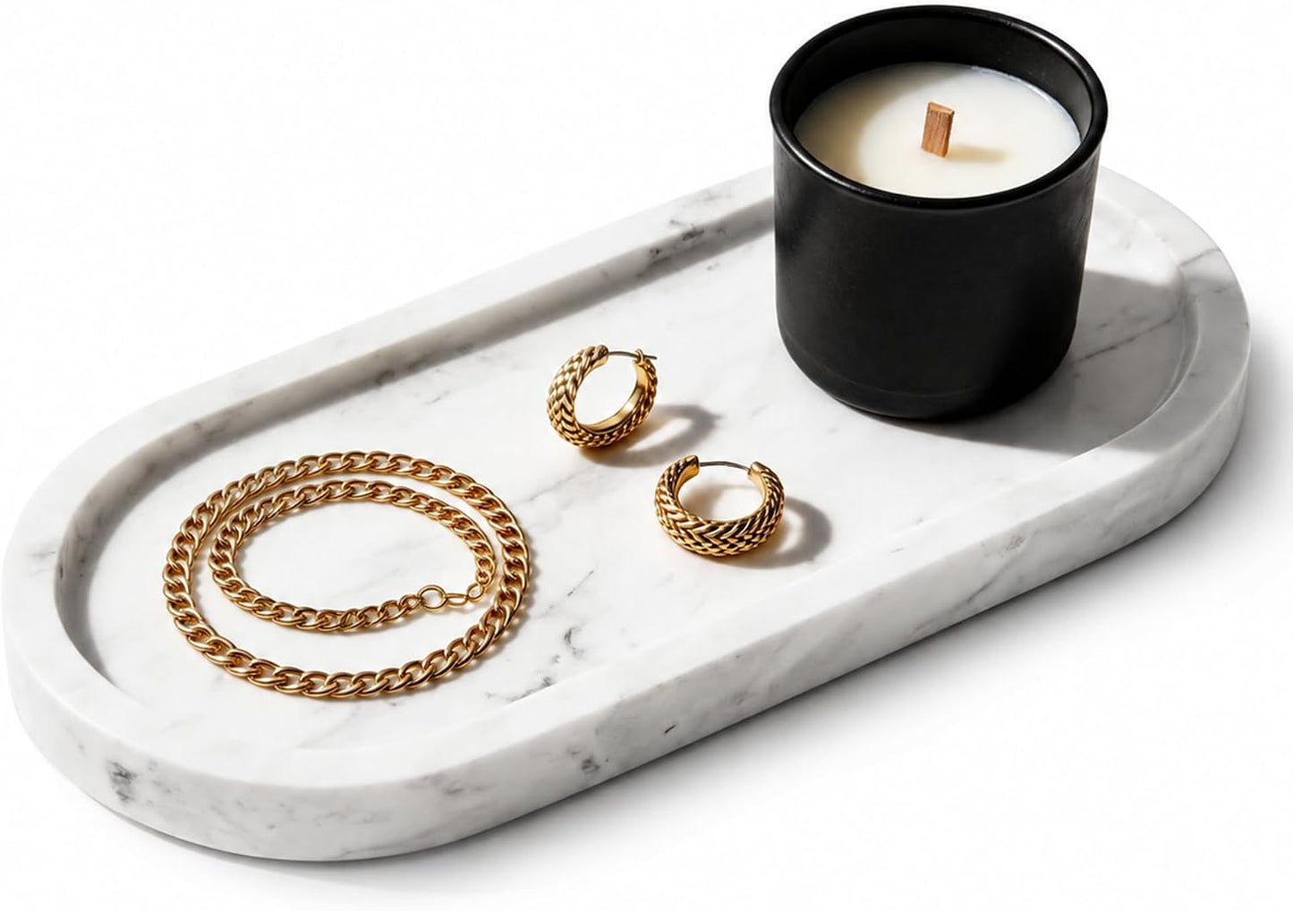Bandeja mármol ovalada para velas perfume y joyería