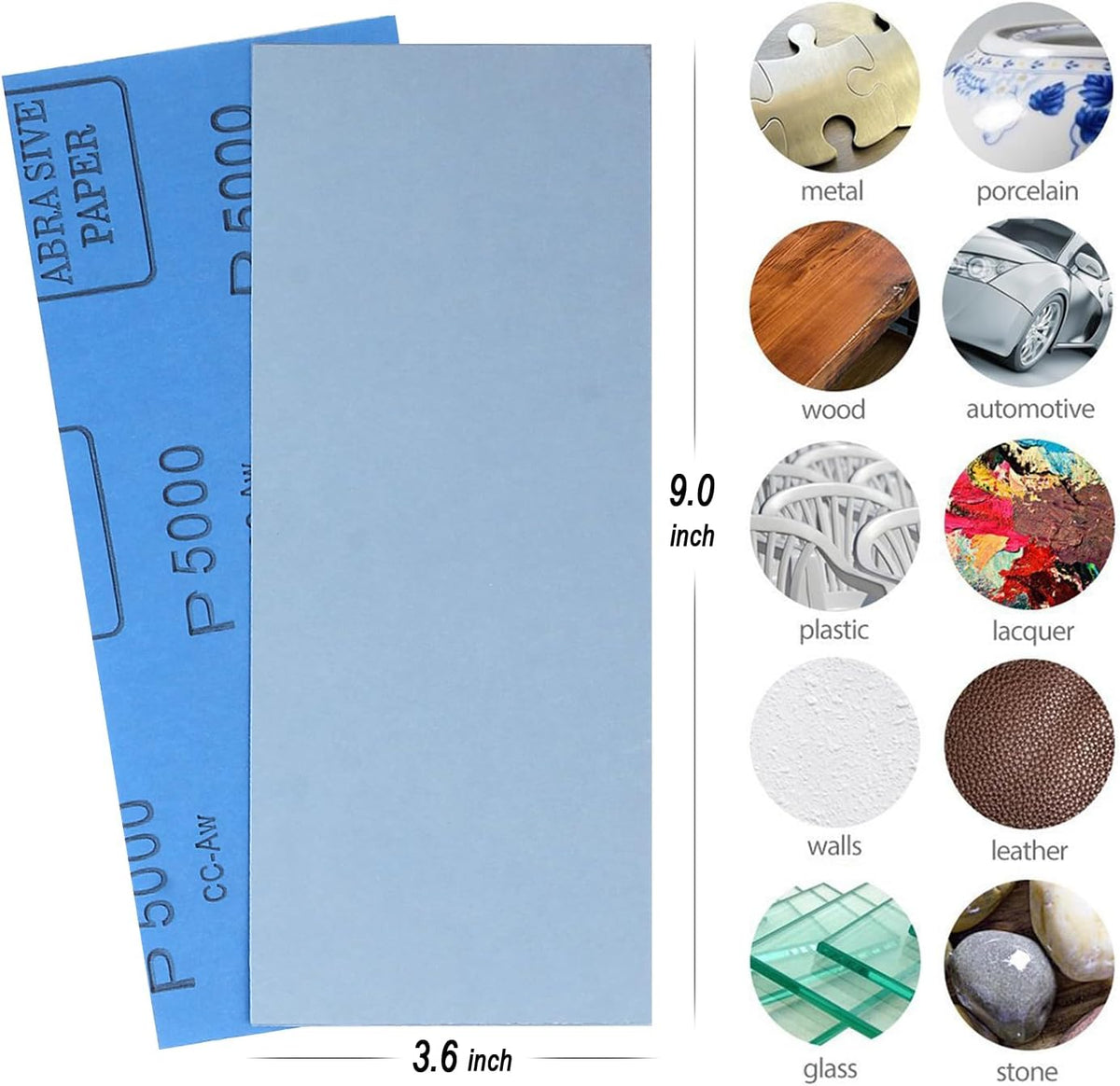 Papel lija 9x3.6pulg 5000grano 30hojas para lijadora detalles