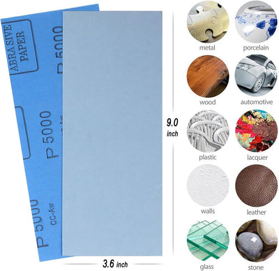 Papel lija 9x3.6pulg 5000grano 30hojas para lijadora detalles