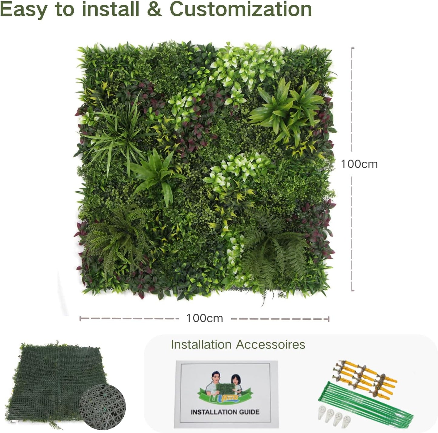 Panel pared plantas artificiales 40x40pulg cubierta
