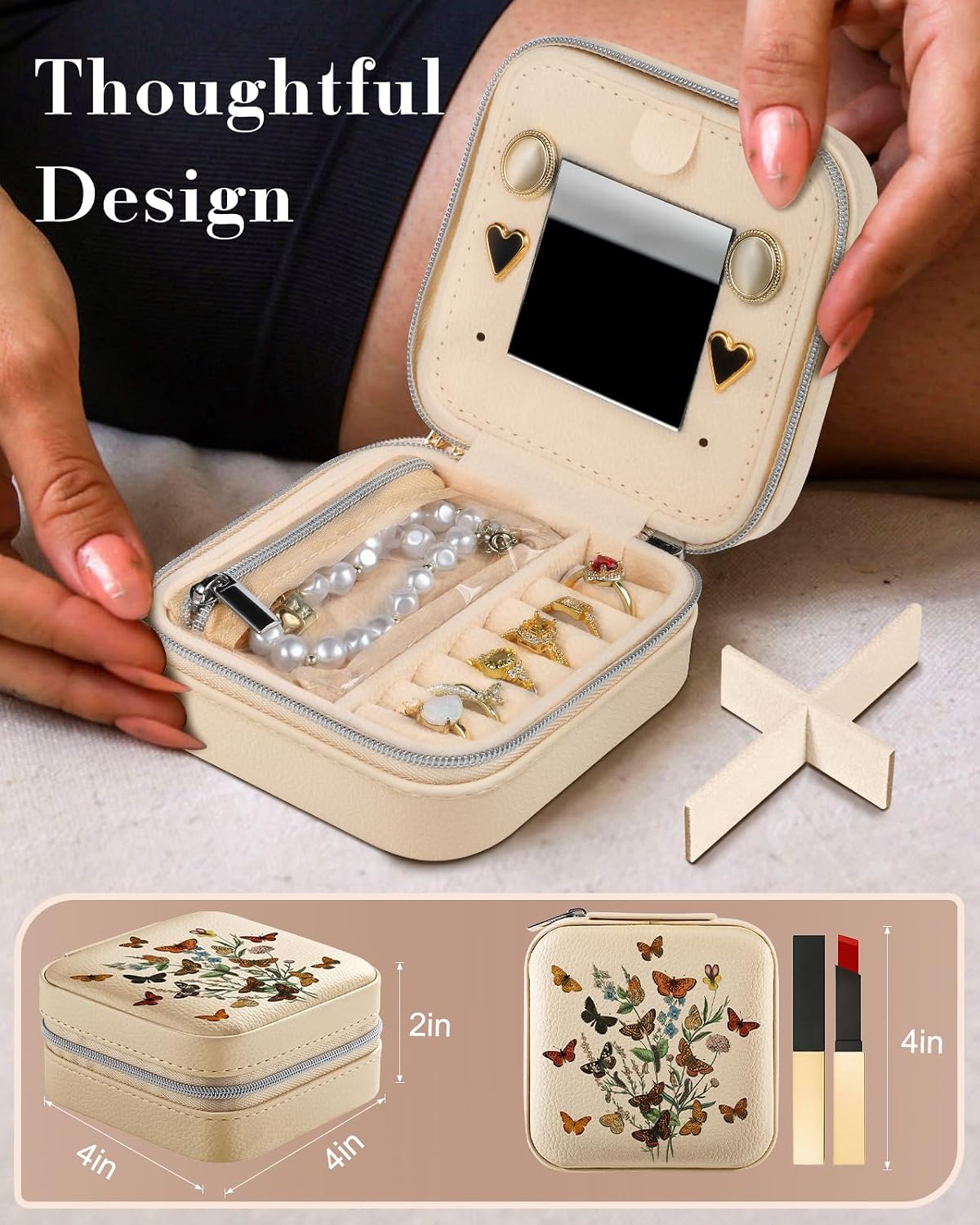 Joyero viaje organizador joyas con espejo flor moderno
