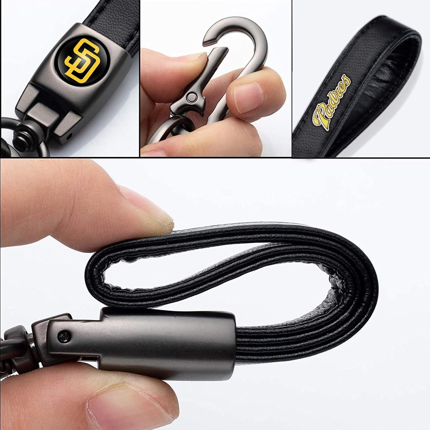 Llavero cuero béisbol y metal para auto