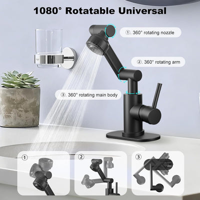 Grifo baño giratorio 1080° acero inox ajustable