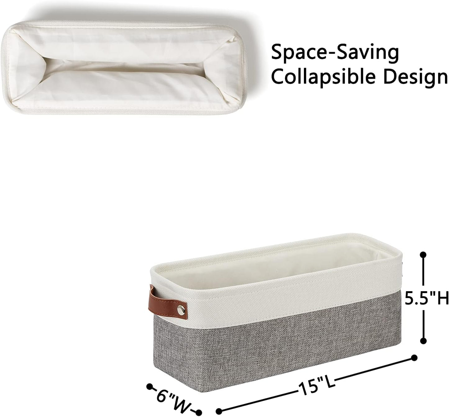 Canastas almacenamiento tela 15x6x5.5pulg inodoro 2pzas blanco