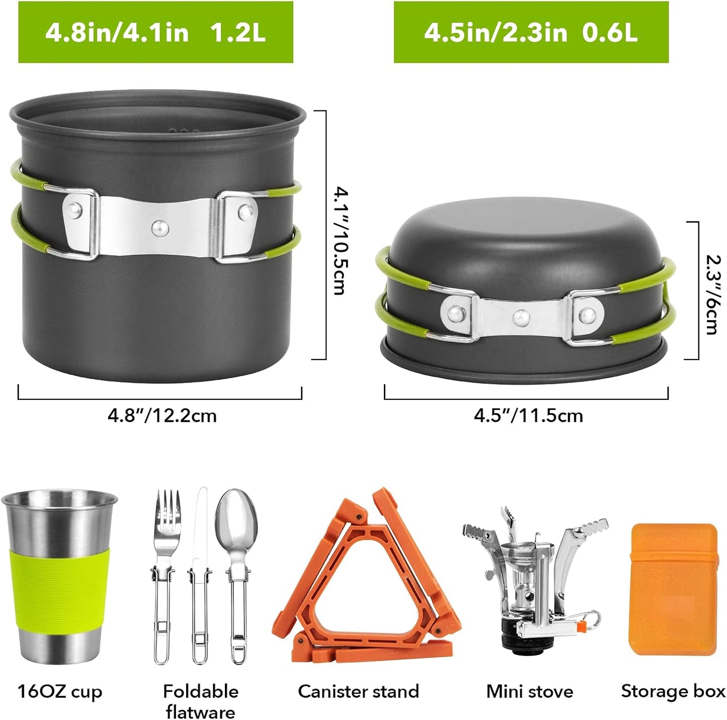 Kit utensilios cocina acero inox camping estufa trípode taza