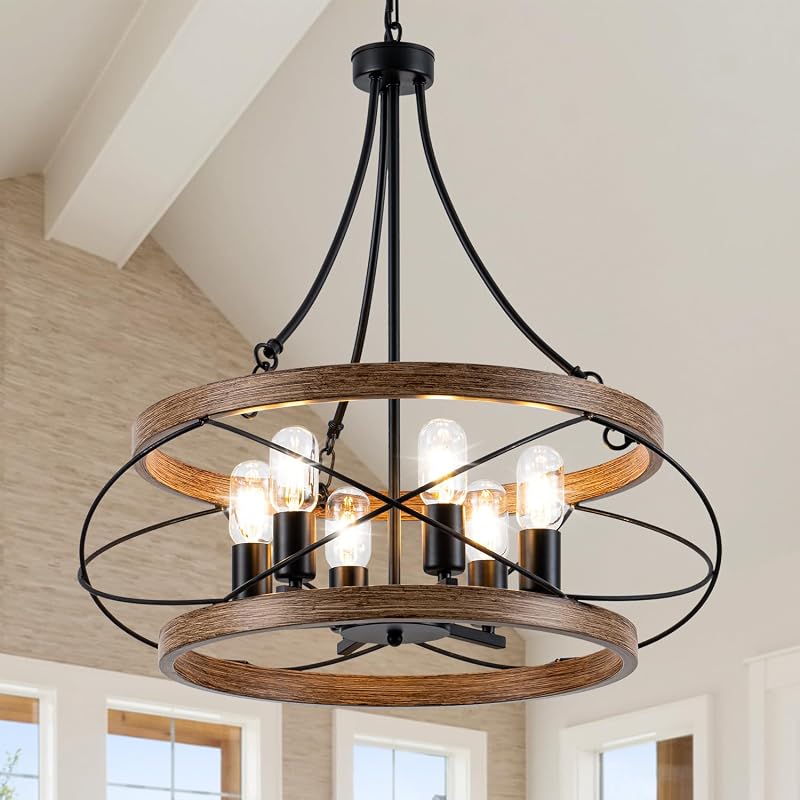 Candelabro 6 luces metal madera vintage para comedor