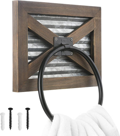Toallero baño granja metal galvanizado y madera marrón
