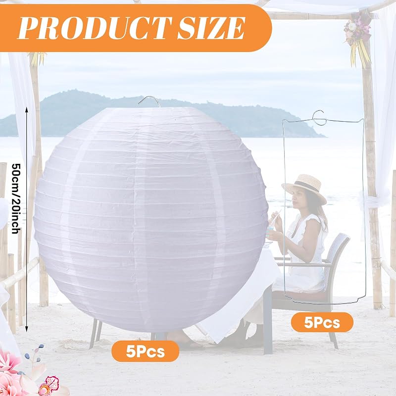 5 Linternas Papel Blanco 20pulg Colgante Boda