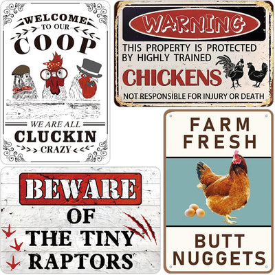 4 Carteles Pollo Decoración Exteriores y Pared 8x12"