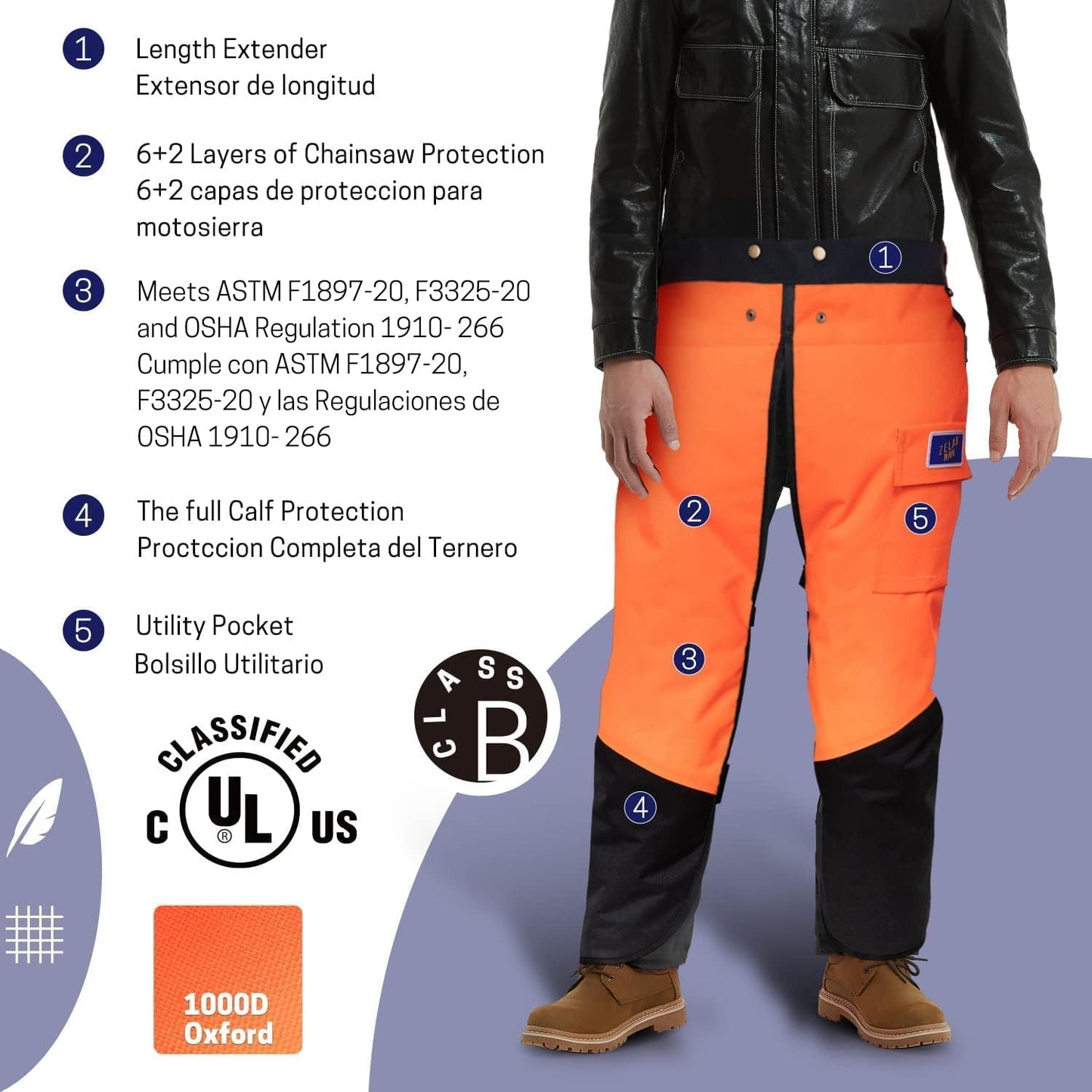 Chaps motosierra cinturón ajustable bolsillo equipo