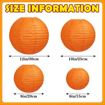 16 Linternas Papel Naranja 6-12pulg Decoración Fiesta