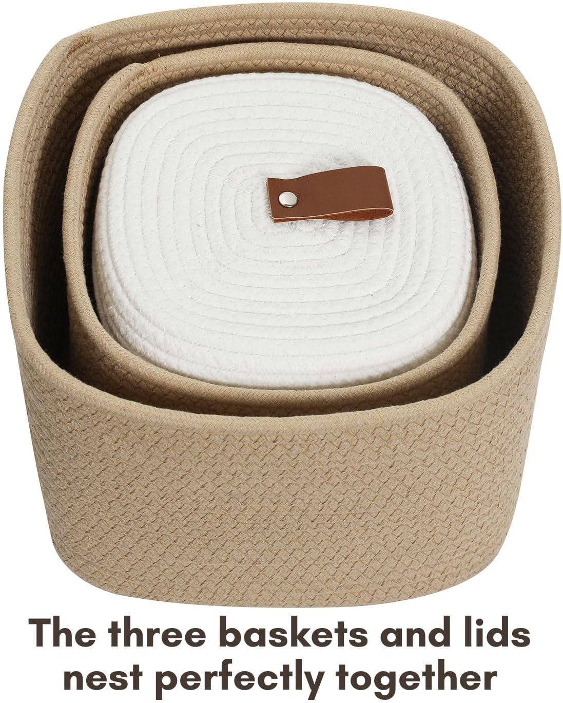 3 Pzas Cestas Almacenamiento Tejidas Anidables Beige