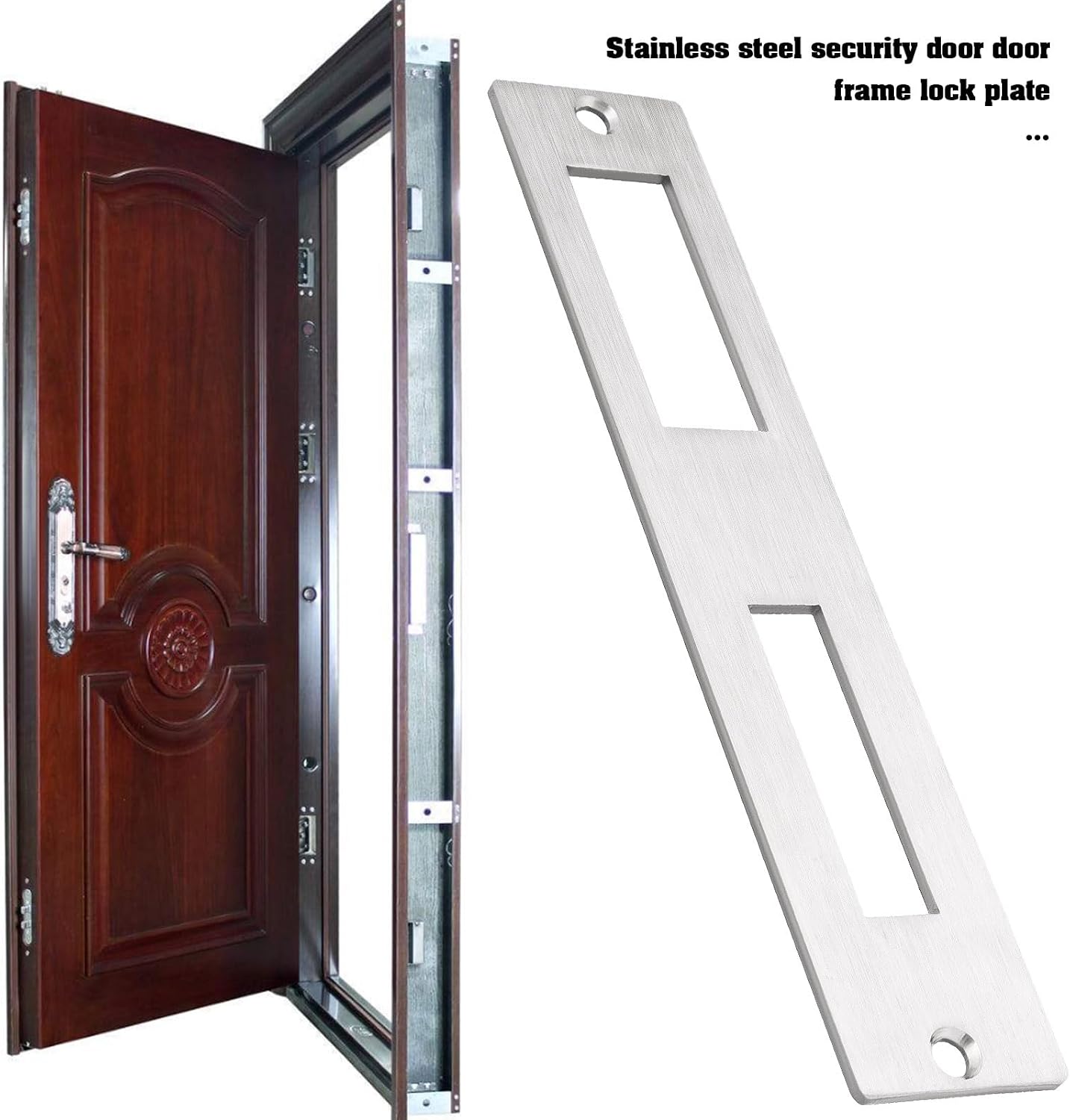 Placa plana acero inox 6.772x1.327pulg para manija puerta y cerrojo