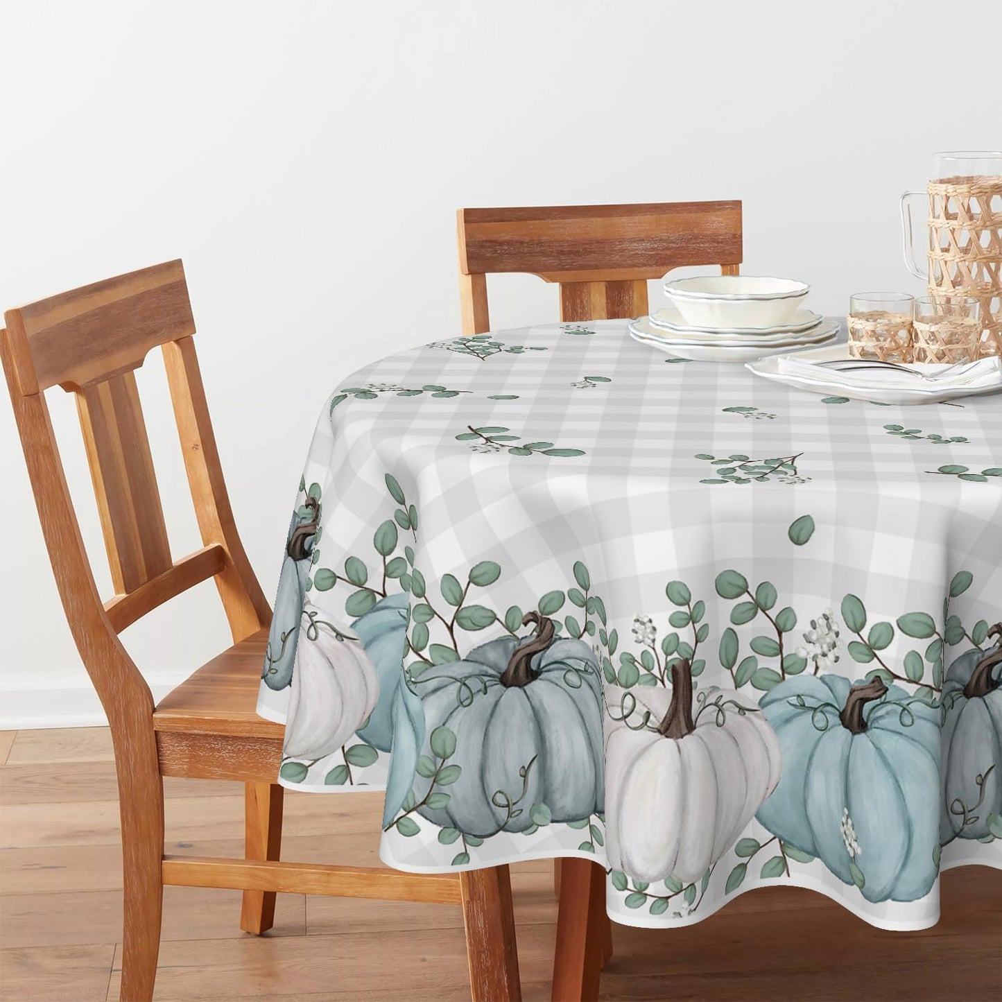 Mantel redondo otoño 90x90pulg calabaza búfalo cuadros fiesta