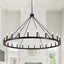 Candelabro 24 luces negro forma rueda vagón 52pulg sala