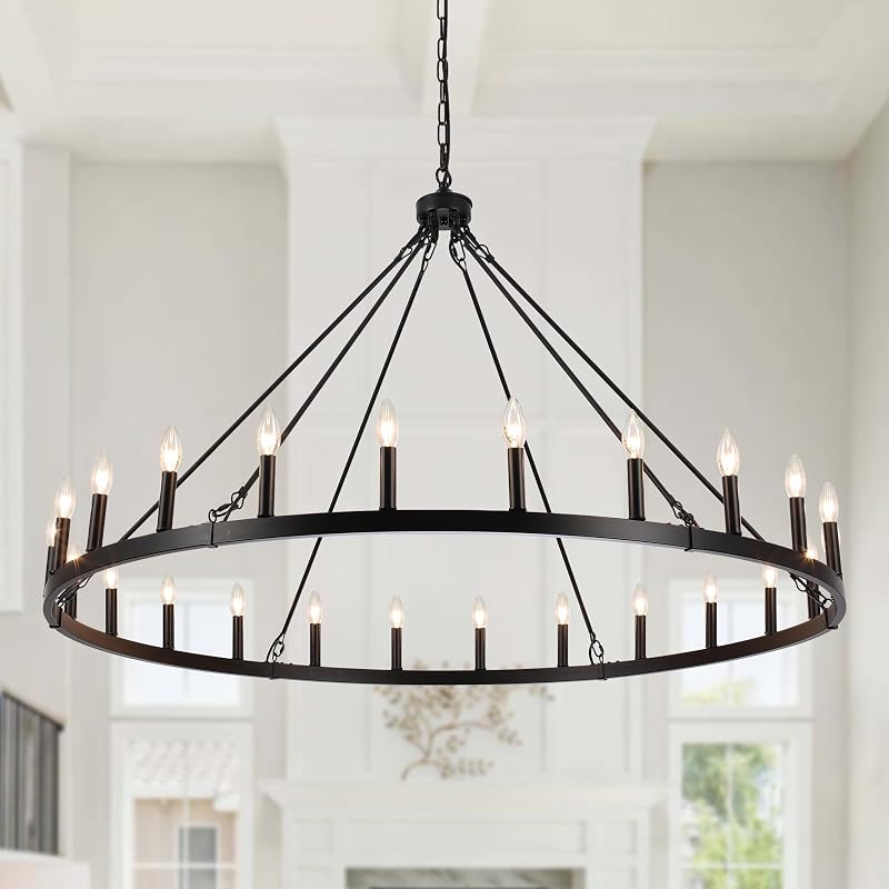 Candelabro 24 luces negro forma rueda vagón 52pulg sala