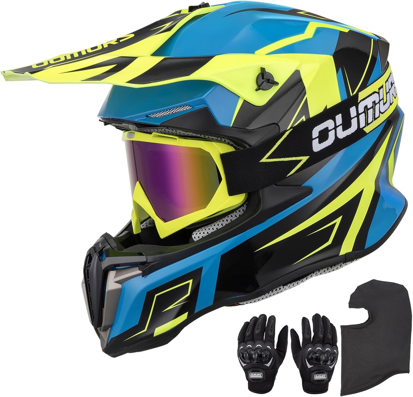 Casco motocross para adultos con gafas y visera solar
