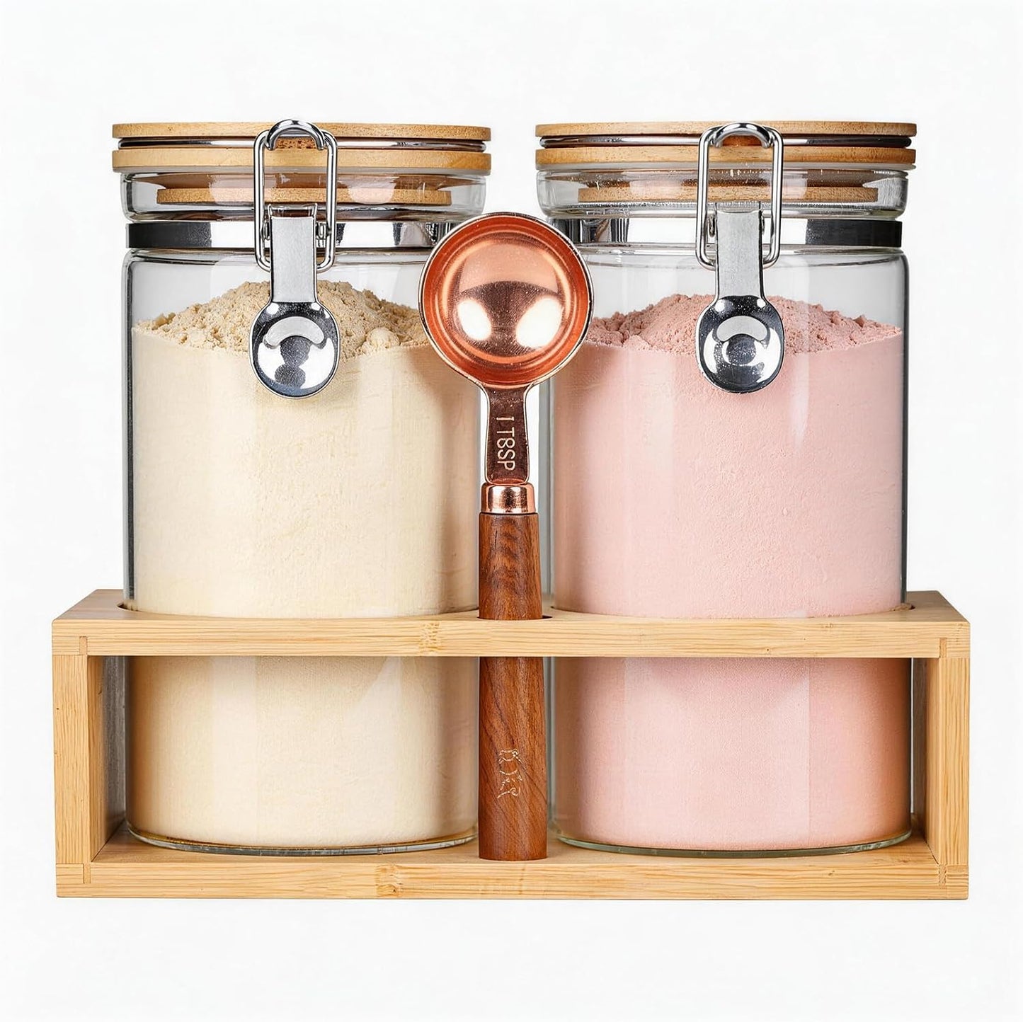 Tarros vidrio borosilicato con tapas bambú herméticas sin