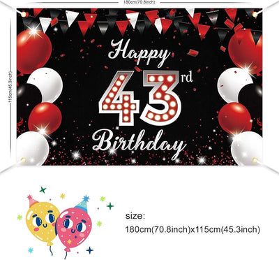 Cartel feliz cumpleaños 43 rojo y negro decoración fiesta