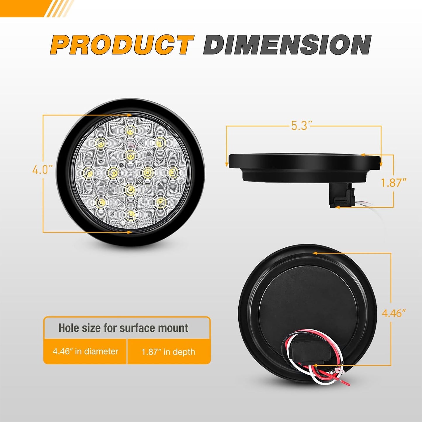 Luz trasera redonda 4" para remolque 12 LED ámbar IP67