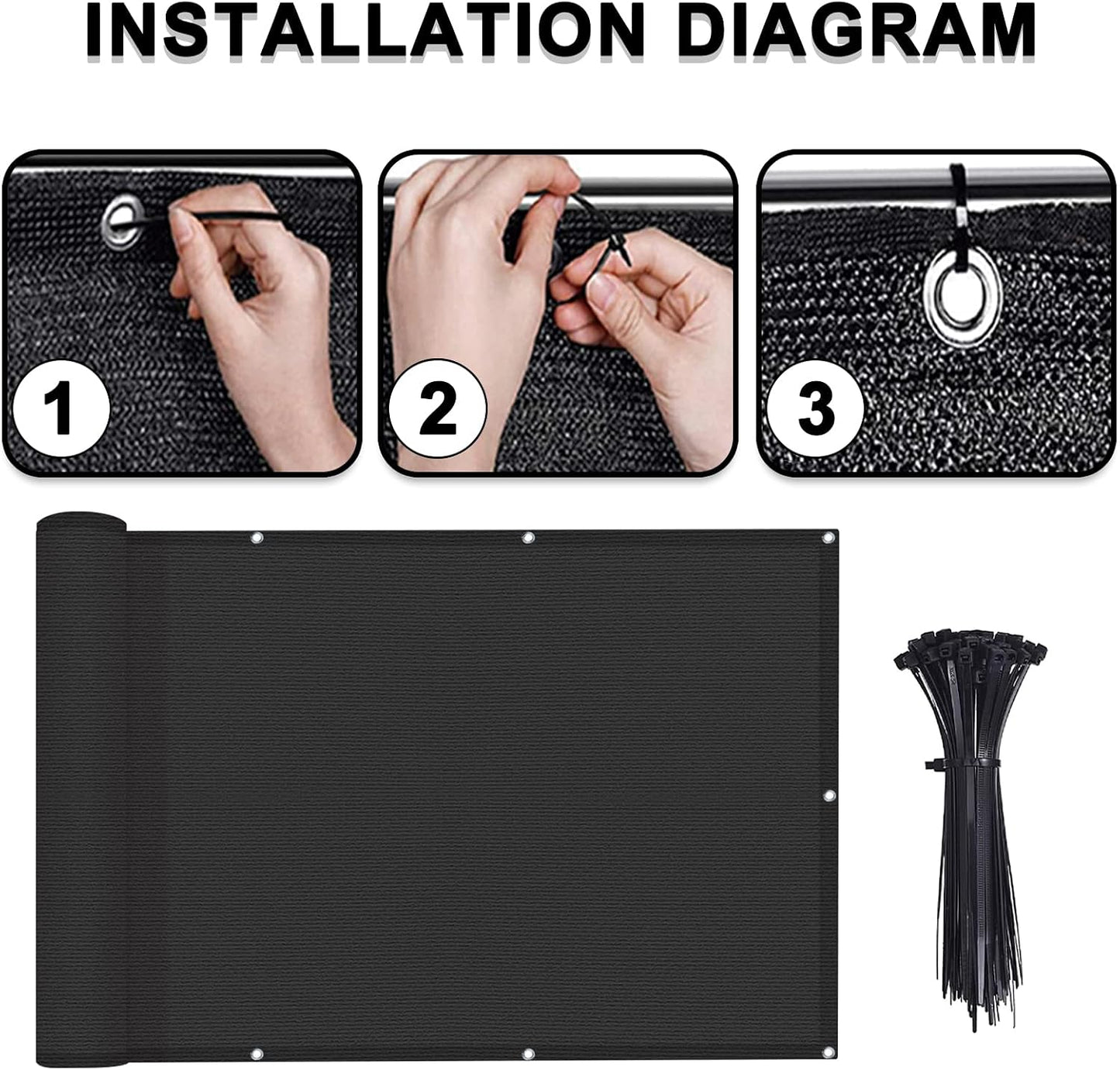 Pantalla privacidad balcón 3x10ft negro UV resistente