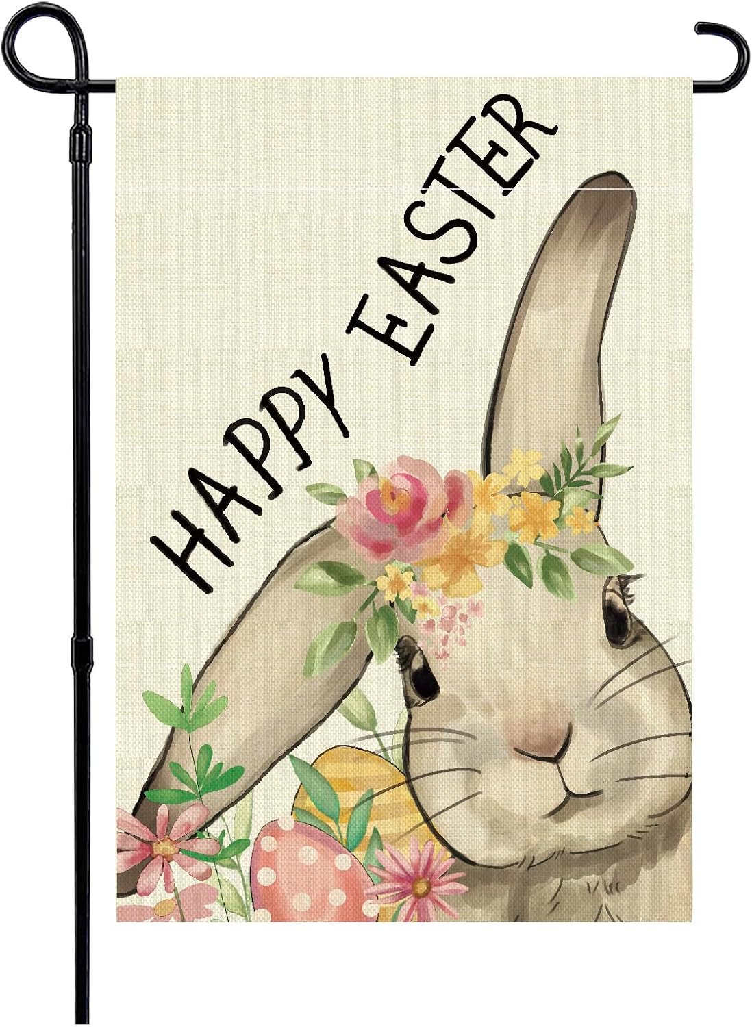 Bandera jardín Pascua 12x18pulg doble cara flores conejo arpillera