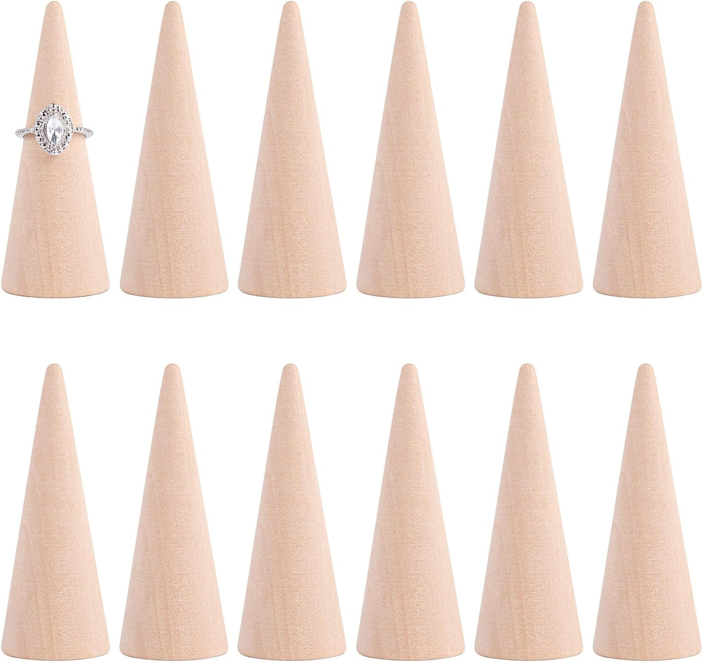 12 Pzas Soportes Anillos Cono Madera Natural