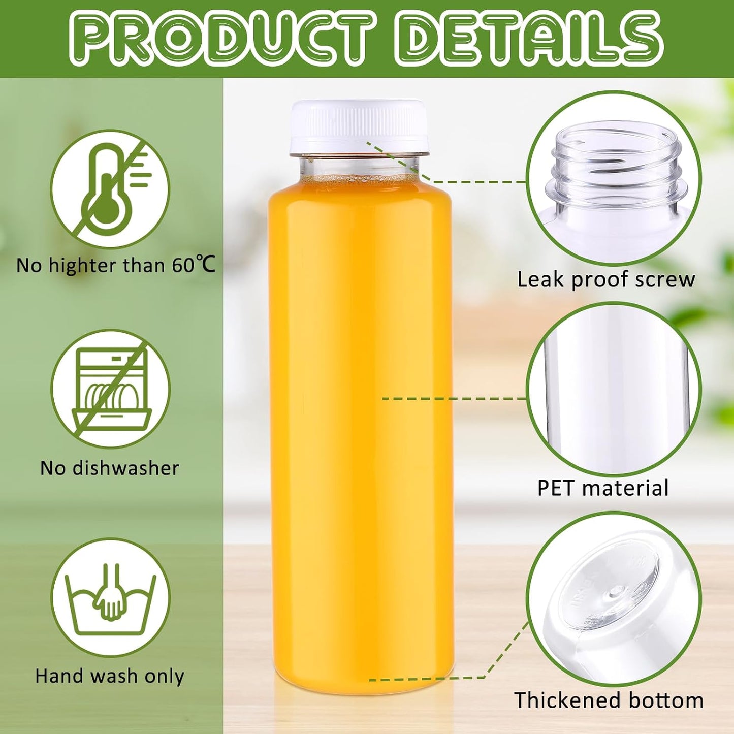 24 Botellas Plástico 12oz Tapas Blancas Reutilizables