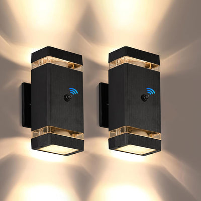 2 Luces pared exterior aluminio sensor atardecer amanecer
