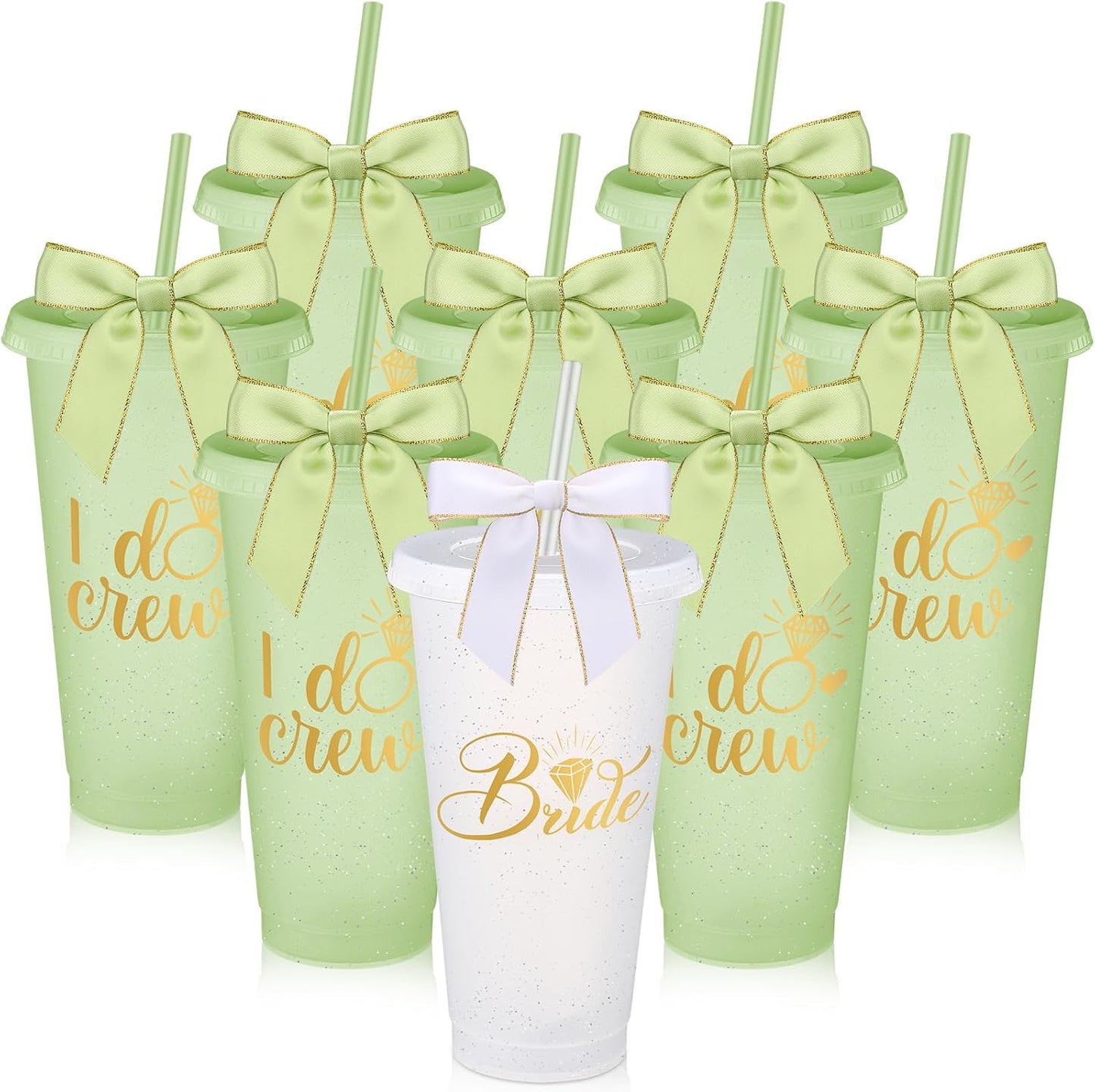 8 Vasos Plástico con Tapa Popote Lazo Giratorio 24oz I Do