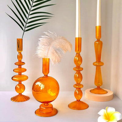 Portavelas vidrio estilo moderno color ámbar 4uds