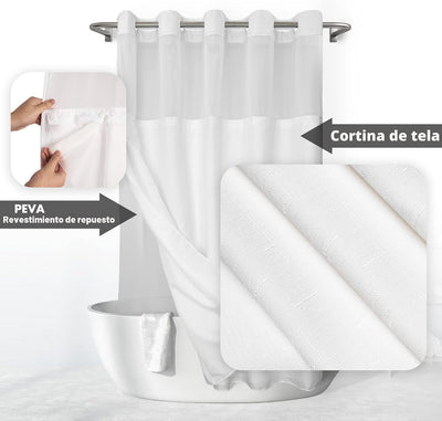 Cortina ducha 71x74pulg forro PEVA impermeable