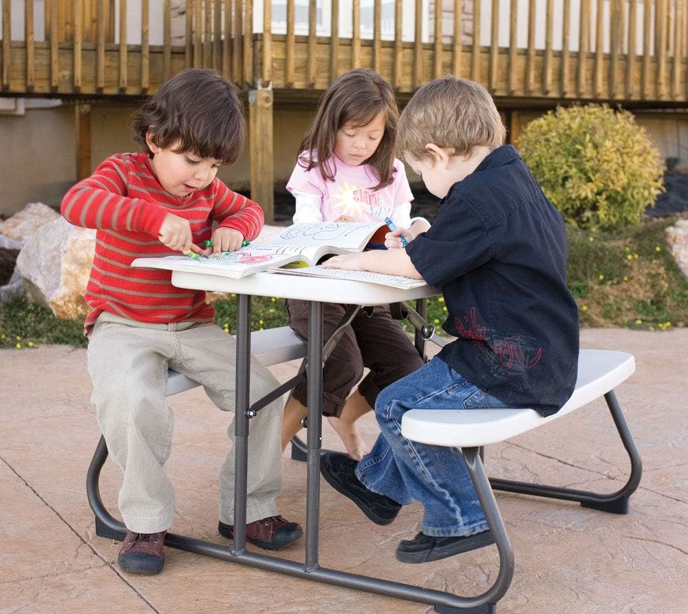 Mesa picnic niños polietileno acero 32.5x19in color almendra