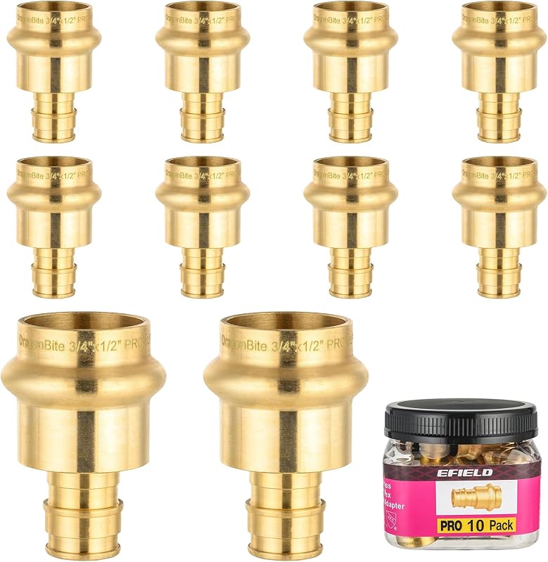 10 Adaptadores Latón 1/2x3/4 pulg PEX-A Cobre