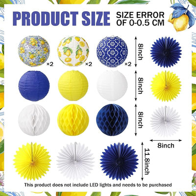 18 Faroles Colgantes Bola Panal Azul Amarillo Blanco
