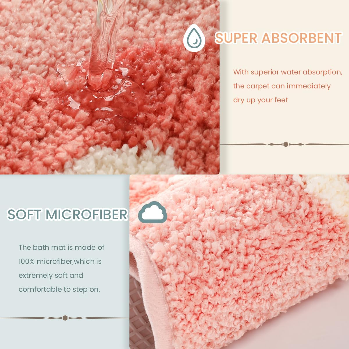 Alfombra baño microfibra antiderrap 18x27pulg rosa