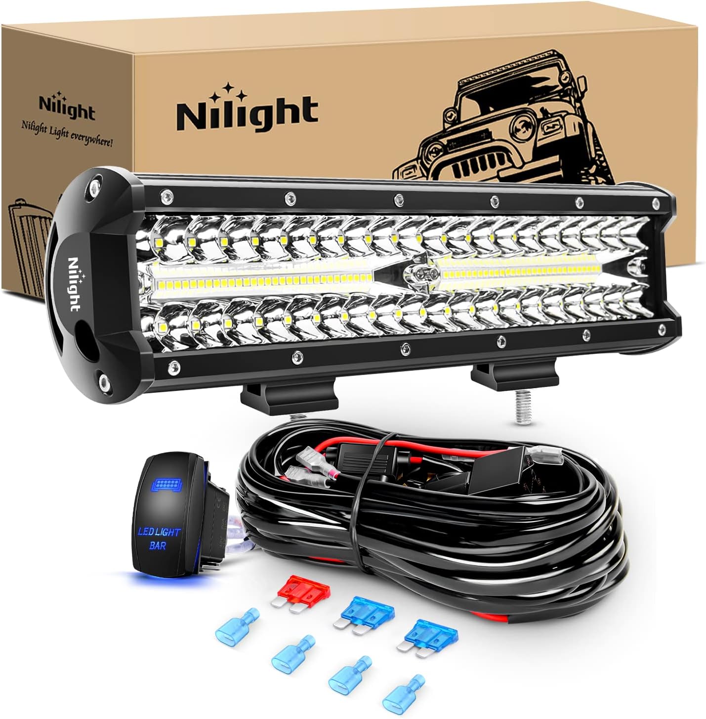 Combo luces LED todoterreno 12" 300W 30000lm kit cable 16AWG