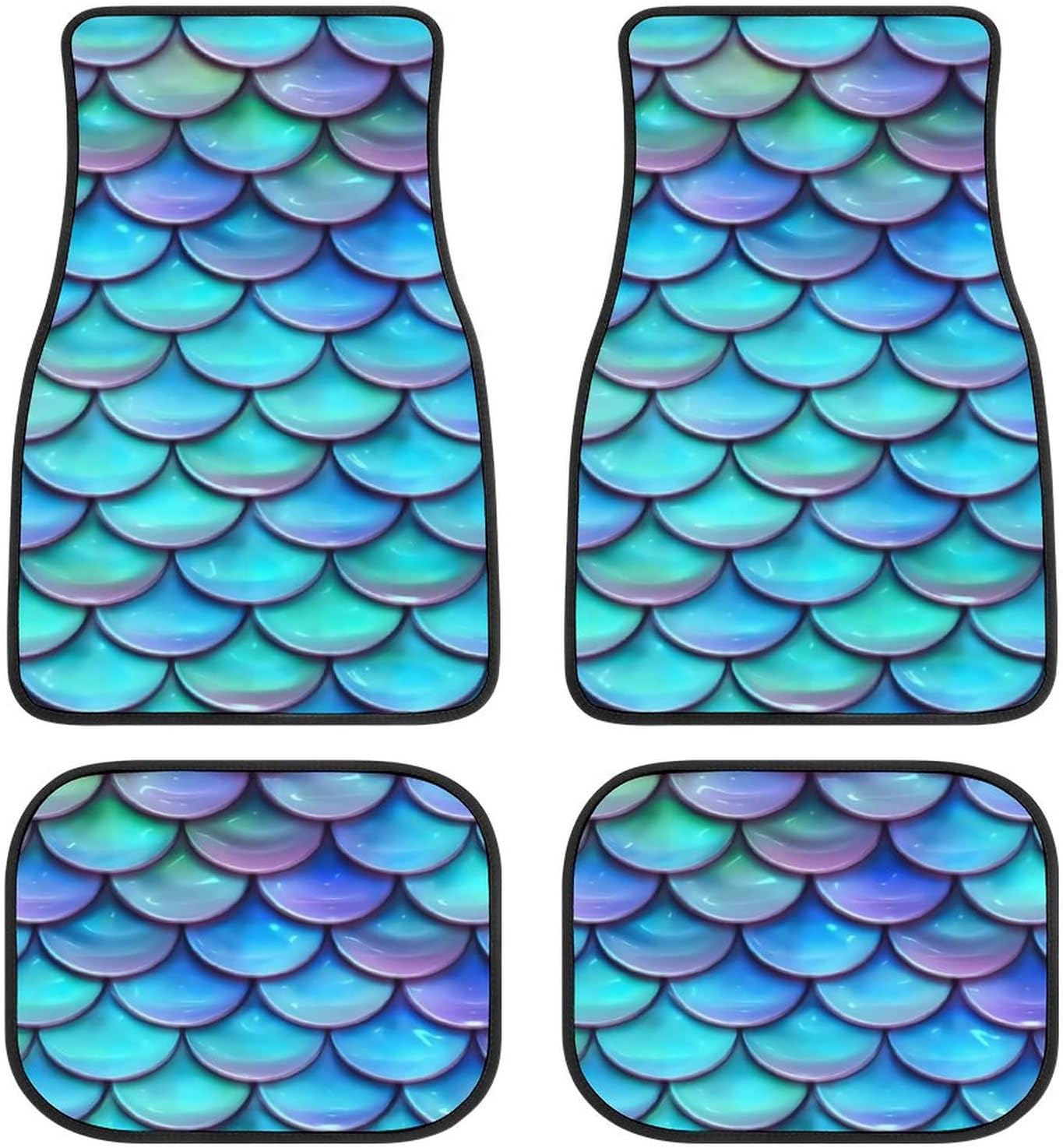 Set 4 Alfombrillas Coche Sirena Azules Estampado Escamas
